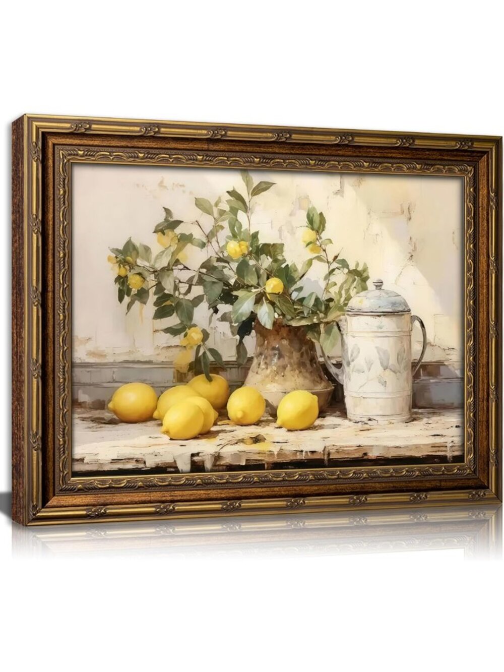 Rustic Vintage Gold Framed Lemon Canvas Wall Art - Farmhouse Kitchen Decor